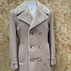 Vintage Laurentian Wool Coat Made in Canada | Faux Fur Collar Pea Coat